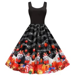 Summer Music Note Floral Print Women Sexy New Year Party Dress Spaghetti Strap Vintage Swing Robe Valentine's Vestidos