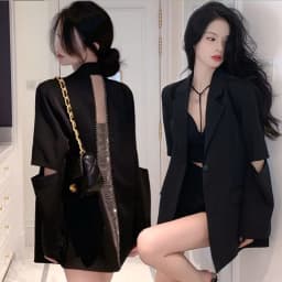 Autumn 2023 Fashion Women's Blazer New Back Hollow out Chain One Button Black Long Sleeve Suit Jackets Female Casual Blazers