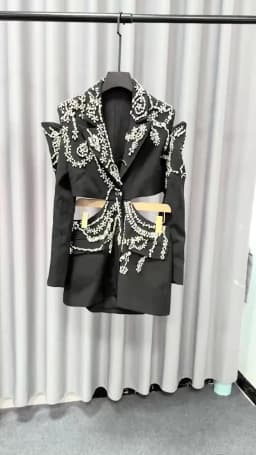TWOTWINSTYLE Hollow Out Patchwork Diamonds Blazers For Women Notched Collar Long Sleeve Spliced Button Temperament Blazer Female