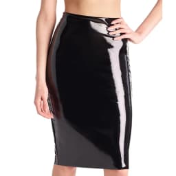 Stretch Slim Faux Latex Skirt Women High Waist Sexy Bodycon Shiny Patent Leather Pencil Skirt Hem Back Split Clubwear Custom New