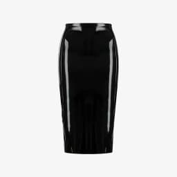 Stretch Slim Faux Latex Skirt Women High Waist Sexy Bodycon Shiny Patent Leather Pencil Skirt Hem Back Split Clubwear Custom New