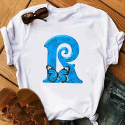 26 English Letters Butterfly Print T-shirt Short Sleeve Women Oversized T Shirt Tops Graphic T Shirts Harajuku
