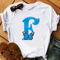 26 English Letters Butterfly Print T-shirt Short Sleeve Women Oversized T Shirt Tops Graphic T Shirts Harajuku