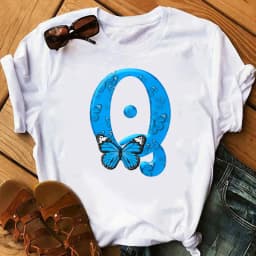26 English Letters Butterfly Print T-shirt Short Sleeve Women Oversized T Shirt Tops Graphic T Shirts Harajuku