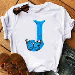 26 English Letters Butterfly Print T-shirt Short Sleeve Women Oversized T Shirt Tops Graphic T Shirts Harajuku