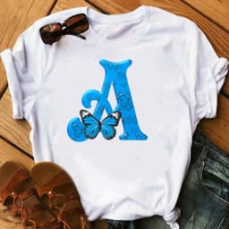 26 English Letters Butterfly Print T-shirt Short Sleeve Women Oversized T Shirt Tops Graphic T Shirts Harajuku
