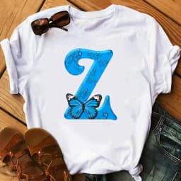 26 English Letters Butterfly Print T-shirt Short Sleeve Women Oversized T Shirt Tops Graphic T Shirts Harajuku