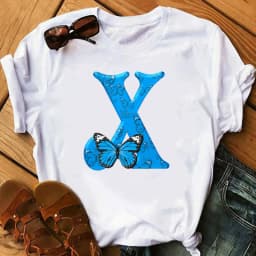 26 English Letters Butterfly Print T-shirt Short Sleeve Women Oversized T Shirt Tops Graphic T Shirts Harajuku