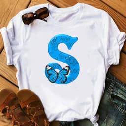 26 English Letters Butterfly Print T-shirt Short Sleeve Women Oversized T Shirt Tops Graphic T Shirts Harajuku