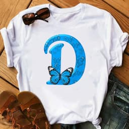 26 English Letters Butterfly Print T-shirt Short Sleeve Women Oversized T Shirt Tops Graphic T Shirts Harajuku