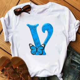 26 English Letters Butterfly Print T-shirt Short Sleeve Women Oversized T Shirt Tops Graphic T Shirts Harajuku