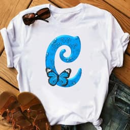26 English Letters Butterfly Print T-shirt Short Sleeve Women Oversized T Shirt Tops Graphic T Shirts Harajuku
