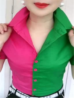 Chic Splicing Lady Blouses Short Sleeve Shirts For Women Contrast Color Shirts Korean Woman Clothes Shirts Sloping Placket Bloue