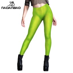 Nadanbao Green Holiday Party Leggings Women Mid Waist Elastic Tights Trousers Female Sexy Fashion Long Pants