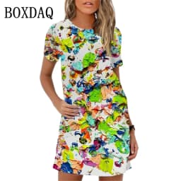 Summer Women Dress 3D Music Notes Patterns Print Mini Dress Streetwear Clothing Casual Short Sleeve Girls Woman Dress