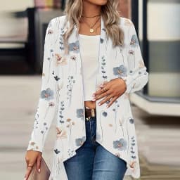 Elegant Cardigan For Women's Coats Fashion Women Jacket Turn Down Collar Vintage Print Jackets For Women Casual Loose Thin Tops