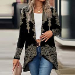 Elegant Cardigan For Women's Coats Fashion Women Jacket Turn Down Collar Vintage Print Jackets For Women Casual Loose Thin Tops