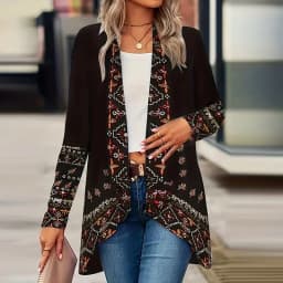 Elegant Cardigan For Women's Coats Fashion Women Jacket Turn Down Collar Vintage Print Jackets For Women Casual Loose Thin Tops