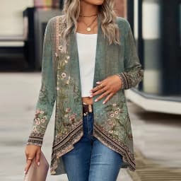 Elegant Cardigan For Women's Coats Fashion Women Jacket Turn Down Collar Vintage Print Jackets For Women Casual Loose Thin Tops