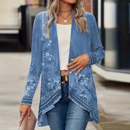 Elegant Cardigan For Women's Coats Fashion Women Jacket Turn Down Collar Vintage Print Jackets For Women Casual Loose Thin Tops