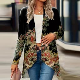 Elegant Cardigan For Women's Coats Fashion Women Jacket Turn Down Collar Vintage Print Jackets For Women Casual Loose Thin Tops