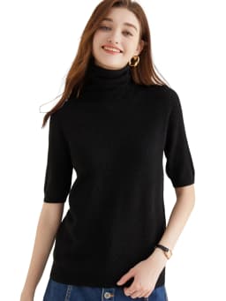 Women's Knit Tops Short Sleeve Fashion Women Sweaters New 100% Merino Wool Knitwears Vintage Sweater Turtleneck Pullover Clothes