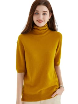 Women's Knit Tops Short Sleeve Fashion Women Sweaters New 100% Merino Wool Knitwears Vintage Sweater Turtleneck Pullover Clothes