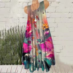 Hand-Painted 3D Print Women Fashion Mini Dresses Sleeveless Summer Loose Casual Short Dress Oversized Round-Neck Female Dress