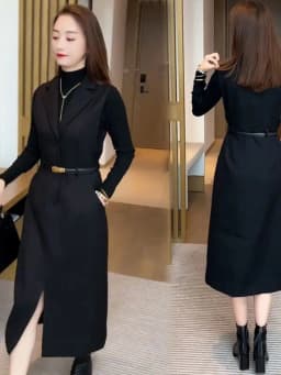 Mid Length Fashionable Suit Dress for Women's 2024 Spring and Autumn New Sweater Vest Dress Temperament Two-piece Set