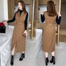 Mid Length Fashionable Suit Dress for Women's 2024 Spring and Autumn New Sweater Vest Dress Temperament Two-piece Set