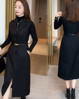 Mid Length Fashionable Suit Dress for Women's 2024 Spring and Autumn New Sweater Vest Dress Temperament Two-piece Set