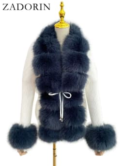 ZADORIN Luxury Fur Cardigan Knit Winter Sweater Women Elegant Detachable Fur Belt White Pink Black Womens Cardigan Korea Style