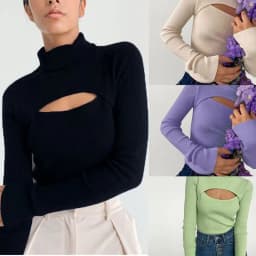 2021 Spring Autumn Sexy Knitted Turtleneck Top Women Hollow Out Casual Long Sleeve T Shirt New Fashion Slim Tops Lady Clothing