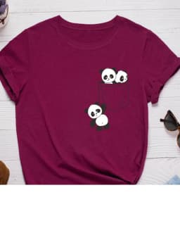 Pocket Panda Print Women T Shirt Short Sleeve O Neck Loose Women Tshirt Ladies Fashion Tee Shirt Tops Clothes Camisetas Mujer