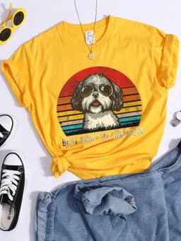 Best Shih Tzu Dad Ever Kawaii Female Tshirts Breathable Casual T-Shirts Fashion Summer Crop Top Cartoon S-Xxxl Womens T-Shirt