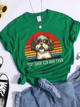 Best Shih Tzu Dad Ever Kawaii Female Tshirts Breathable Casual T-Shirts Fashion Summer Crop Top Cartoon S-Xxxl Womens T-Shirt