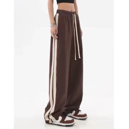 MEXZT Striped Joggers Sweatpants Bf Hip Hop Women High Waist Wide Leg Sports Pants Streetwear Drawstring Baggy Straight Trousers