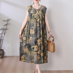 New Fashion Hot Arrival Casual 2026 Summer Dress Print Loose O-Neck Cotton Women Clothing Dresses Plus Size