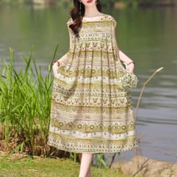 New Fashion Hot Arrival Casual 2026 Summer Dress Print Loose O-Neck Cotton Women Clothing Dresses Plus Size