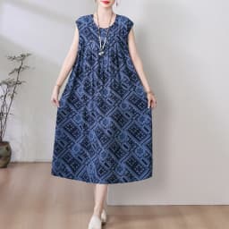 New Fashion Hot Arrival Casual 2026 Summer Dress Print Loose O-Neck Cotton Women Clothing Dresses Plus Size