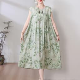 New Fashion Hot Arrival Casual 2026 Summer Dress Print Loose O-Neck Cotton Women Clothing Dresses Plus Size