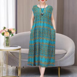 New Fashion Hot Arrival Casual 2026 Summer Dress Print Loose O-Neck Cotton Women Clothing Dresses Plus Size