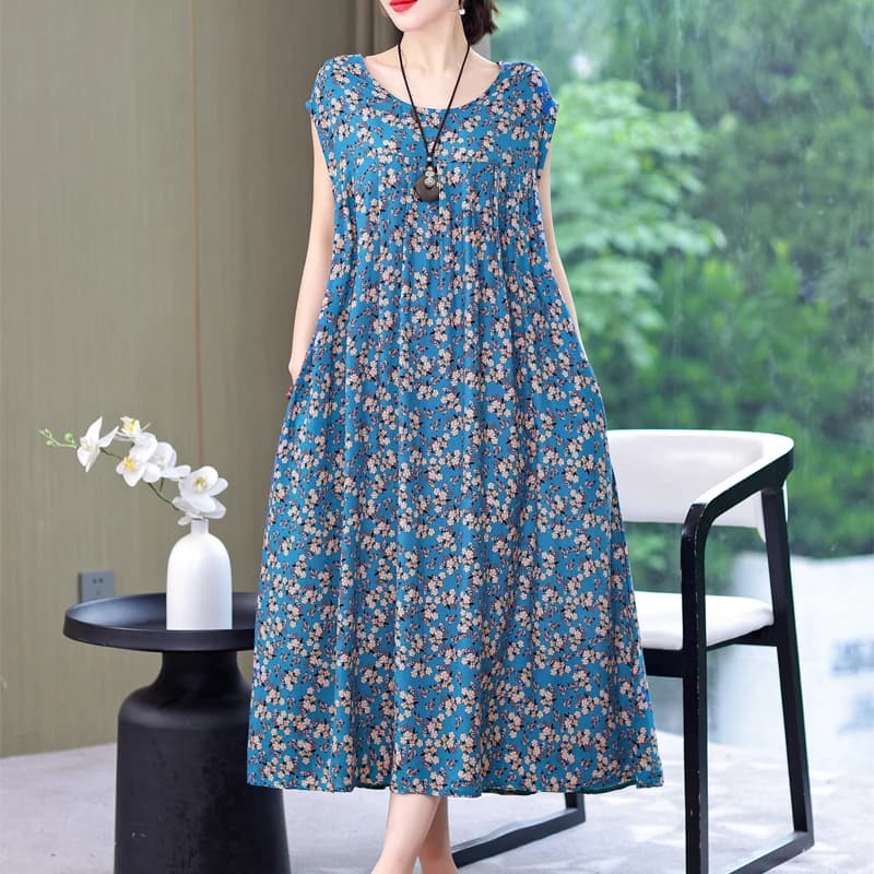 New Fashion Hot Arrival Casual 2026 Summer Dress Print Loose O-Neck Cotton Women Clothing Dresses Plus Size
