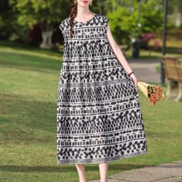 New Fashion Hot Arrival Casual 2026 Summer Dress Print Loose O-Neck Cotton Women Clothing Dresses Plus Size