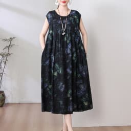New Fashion Hot Arrival Casual 2026 Summer Dress Print Loose O-Neck Cotton Women Clothing Dresses Plus Size
