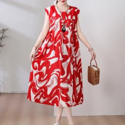 New Fashion Hot Arrival Casual 2026 Summer Dress Print Loose O-Neck Cotton Women Clothing Dresses Plus Size