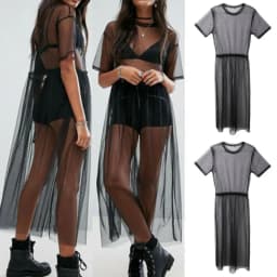 Sexy Women Party Evening Black See Through Mesh Dress Sheer Maxi Dress Tulle Lace long Dress Casual Sexy Party Vintage Bodycon