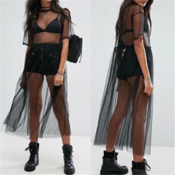 Sexy Women Party Evening Black See Through Mesh Dress Sheer Maxi Dress Tulle Lace long Dress Casual Sexy Party Vintage Bodycon