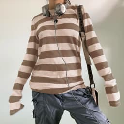 Women Fairy Grunge Knit Basic Shirt Autumn Y2K Grey Black Striped Long Sleeve Round Neck Tops Emo Tee