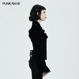 PUNK RAVE Women's Gothic Gorgeous Vintage Ruffles Shirt Printed Velvet Party Dinner Long Sleeve Blouse Slim Tops
